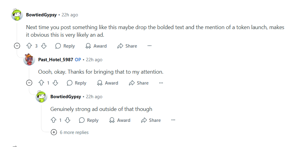 Reddit replies