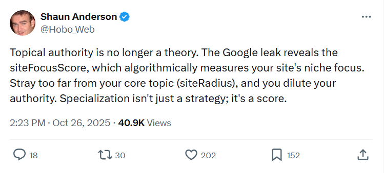 Google Leak on Topical Authority
